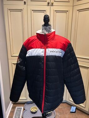 Men's Puffer Jacket in Black, Red & White
